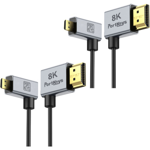 Набор из двух кабелей Portkeys 2.5mm Ultrathin HDMI Type A to Micro D Cable (2-Pack, 30cm and 1m) (8K HDMI A to Micro Cable Set) | PortKeys