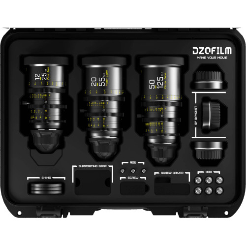 Комплект об'єктивів DZOFilm Pictor T2.8 Super35 Zoom 3-Lens Kit (PL & EF Mount, Black) (DZO-7220001B/2B/4B-Kit) | DZOFilm
