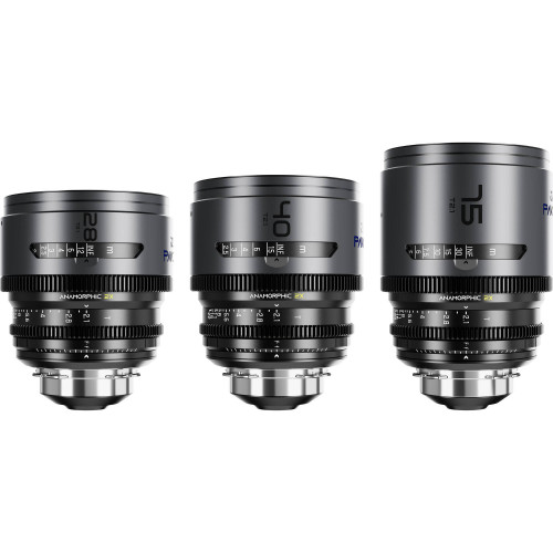 Комплект об'єктивів DZOFilm PAVO 2x Anamorphic 28/40/75mm T2.1 3-Lens Set (Blue Coating, PL/EF Mount) (DZO-PAA3PLMB) | DZOFilm