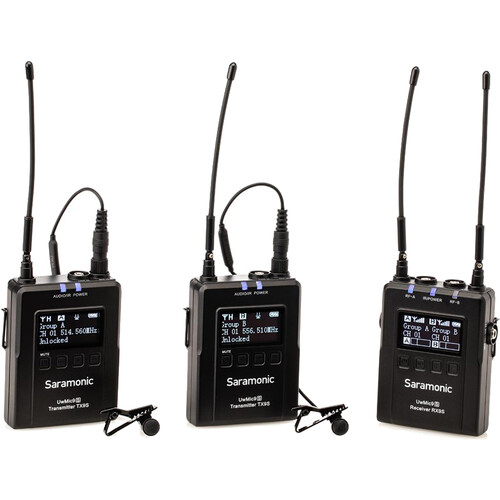 Компактна радіосистема Saramonic UWMIC9S KIT2 2-Person Camera-Mount Wireless Omni Lavalier Microphone System (514 to 596 MHz) (UwMic9S Kit2) | Saramonic