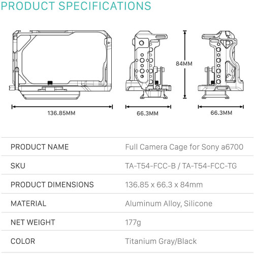 Клітка Tilta Full Camera Cage for Sony a6700 (Titanium Gray) (TA-T54-FCC-TG) | Tilta
