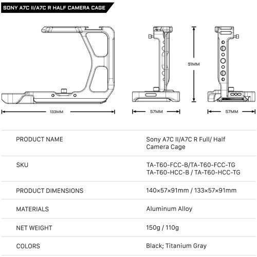 Клітка Tilta Full Camera Cage for Sony a7C II & a7CR (Titanium Gray) (TA-T60-FCC-TG) | Tilta