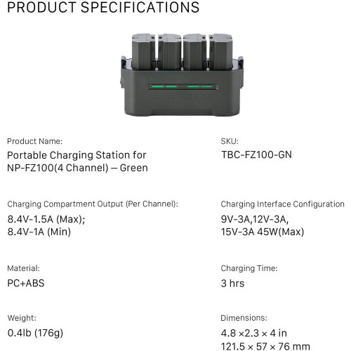 Портативное зарядное устройство Tilta Portable Charging Station for NP-FZ100 Batteries (TBC-FZ100-B-GN) | Tilta