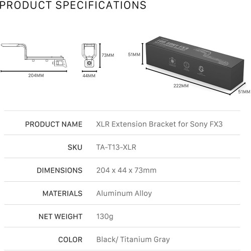 Додаток до верхньої ручки Tilta XLR Extension Bracket for Sony XLR-H1 Top Handle (Black) (TA-T13-XLR-B) | Tilta