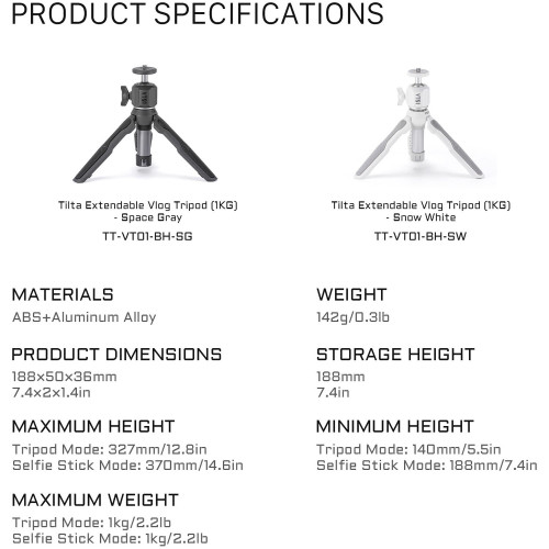 Штатив Tilta Extendable Vlog Tripod (Space Gray) (TT-VT01-BH-SG) | Tilta