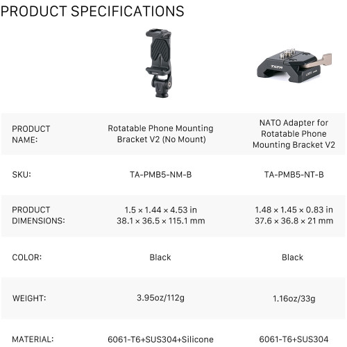 Поворотний тримач для смартфона з адаптером NATO-рейки Tilta Rotatable Phone Mounting Bracket V2 with NATO Mount (TA-PMB5-NTK-B) | від бренду Tilta