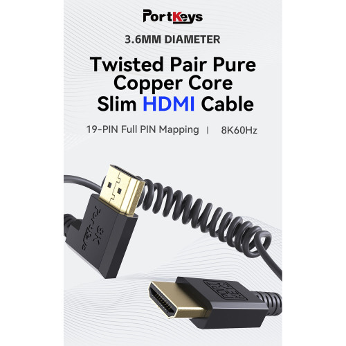 Спіральний HDMI-кабель PORTKEYS Twisted Pair PureCopper CoreSlim Coiled HDMl Cable (1 m) (Twisted CoreSlim HDMl Cable 1M) | от бренда PortKeys