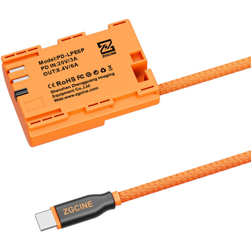 Фіктивна батарея ZGCINE PD-LPE6P USB-C to LP-E6P Braided Dummy Battery Cable (23.6') (PD-LPE6P) | ZGCINE