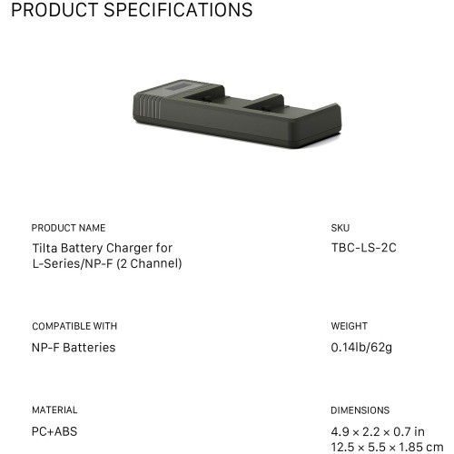 Зарядное устройство Tilta 2-Bay NP-F/L-Series Battery Charger (TBC-LS-GN) | Tilta