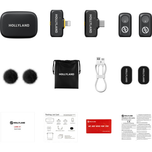 Радиосистема Hollyland LARK A1 Combo 2-Person Wireless Microphone System with USB-C and Lightning Connectors for Mobile Devices (Space Gray, 2.4 GHz) (LARK A1 Combo) | Hollyland