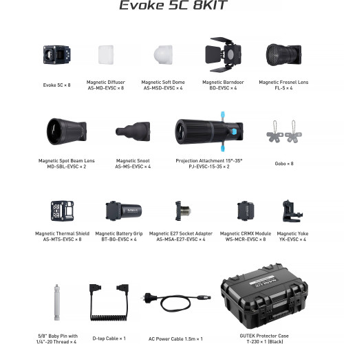Студійне світло Nanlux Evoke 5C RGB LED Spotlight (8-Light Kit) (EV5C8KIT) | Nanlux