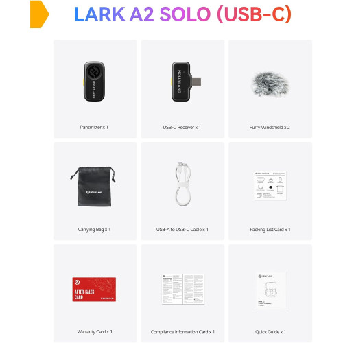 Беспроводная микрофонная система Hollyland LARK A2 Solo 1TX&1RX Wireless Microphone System with USB-C Reciver (Space Gray, 2.4 GHz) (LARK A2 Solo USB-C RX) | от бренда Hollyland