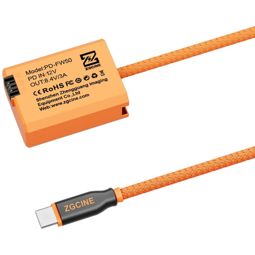 Фиктивная батарея ZGCINE USB-C PD to Sony NP-FW50 Braided Dummy Battery Cable ((60 сm)) (PD-FW50) | ZGCINE
